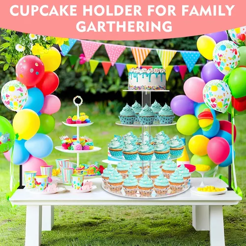 YestBuy Soporte redondo de acrílico para cupcakes de 4 niveles con base, soporte para cupcakes de alta calidad, torre de acrílico para cupcakes,