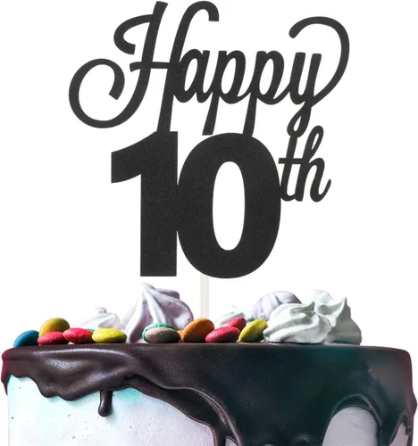 LINGTEER - Decoración para pastel con texto "Happy Birthday 100", color negro