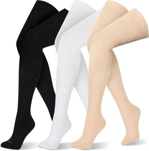 LEVSOX Calcetines de compresión de bambú hasta el muslo para mujeres y hombres, 20-30 mmHg, medias de compresión por encima de la rodilla, puntera