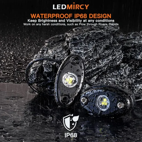 Vista 3 de LEDMIRCY Luces LED de roca blancas, 20 piezas para JE EP todoterreno, camión, ATV, SUV, RZR, auto, barco, impermeable, de alta potencia, luces