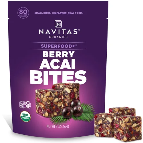Navitas Organics Berry Acai Superfood+ BITES – Power Snacks – Todo natural a base de plantas – Energía limpia y nutrición – USDA orgánico, sin OMG,