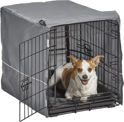Vista 10 de MidWest Homes for Pets Kit de jaula para perros de doble puerta de 30 pulgadas, el paquete incluye una jaula de dos puertas, cama gris a juego
