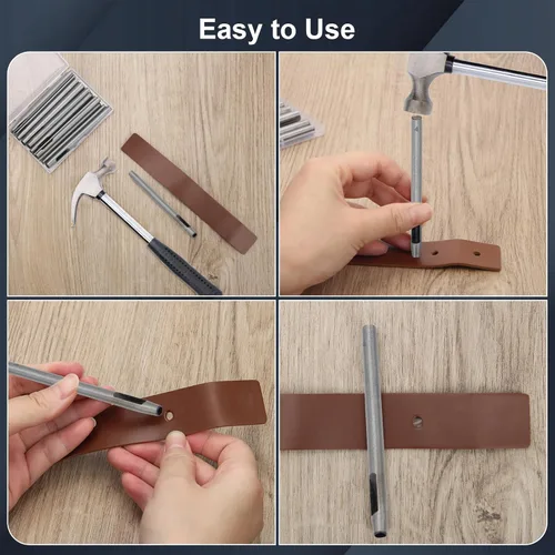 Vista 6 de Boyistar - Juego de 17 herramientas redondas para perforar agujeros de cuero de 0.5 a 0.276 in, herramientas huecas redondas para cinturones, correa