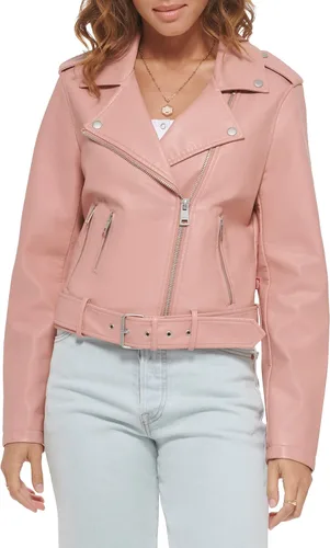 Levi's Chaqueta de moto de piel sintética con cinturón para mujer (talla regular y grande)