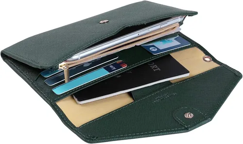 Vista 4 de Zoppen - Billetera y porta pasaporte y documentos de viaje Ver5 para mujer con bloqueo Rfid y correa para la muñeca