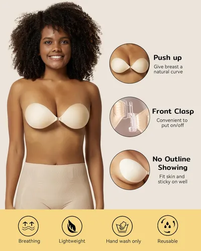 Vista 5 de Niidor - Sostén adhesivo de silicona sin tirantes para vestido sin espalda