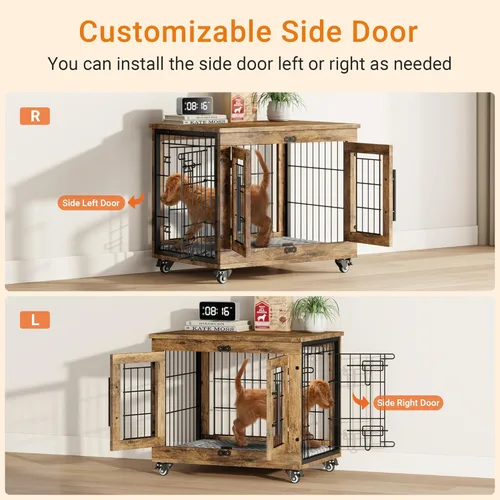 Vista 5 de Lulive Mueble de Jaula para Perros Pequeños, Perrera para Perros de Interior con Puertas Dobles de Madera, Jaula para Perros de 27.1'' de Servicio