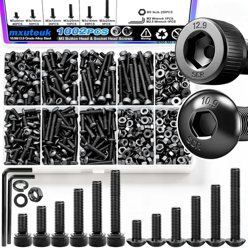 Vista 30 de mxuteuk Surtido de tornillos M2, tornillos de cabeza hexagonal M2 x 4/6/8/10/12/16/0.787 in, 520 piezas de acero de aleación de grado 12.9 tornillos