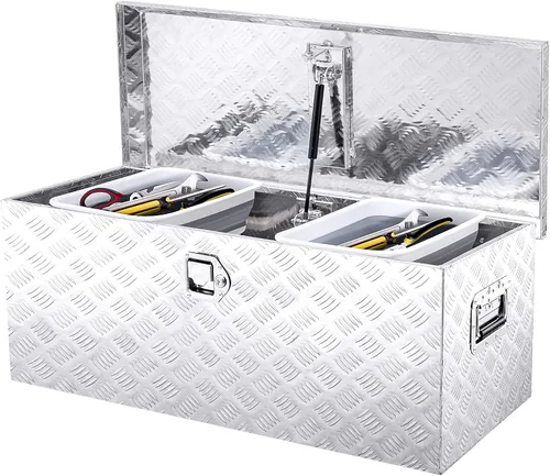 Vista 12 de Caja de herramientas de aluminio de 39 pulgadas más amplia mejorada, cajas de herramientas para cama de camión resistentes con 2 piezas de llaves
