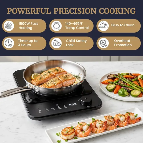 Vista 3 de Elite Gourmet EIND57B SlimStore™ Placa de Inducción, Controles Táctiles, Perfil Ultrafino de 2", 10 Niveles de Potencia, Temperaturas de 140°F a