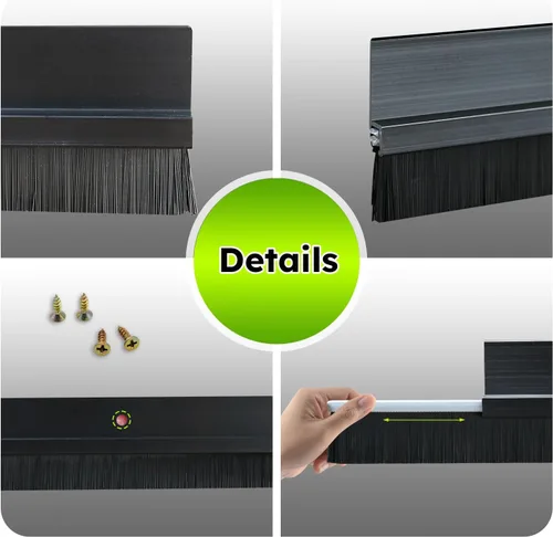 Vista 5 de Paquete de 2 barridos inferiores de puerta, soporte de aleación de aluminio en forma de H para la parte inferior de la puerta con cepillo de nailon