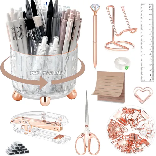 Vista 8 de Dimonluce Accesorios de escritorio de oficina, accesorios de oficina negros con dispensador de cinta, grapadora, removedor de grapas, 1000 grapas