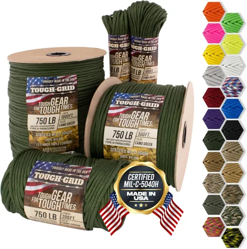 Vista 12 de TOUGH-GRID - Cuerda paracaídas de 340 kg, cuerda paracaídas 100% nailon Mil-Spec tipo IV utilizada por el ejército de Estados Unidos, ideal