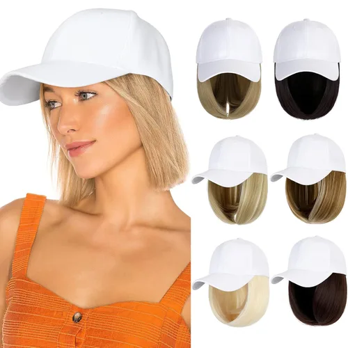 Gorra de béisbol con extensiones de cabello, peluca ajustable, gorra corta y recta de 14 pulgadas, peluca sintética para mujer, rubio ceniza mezcla