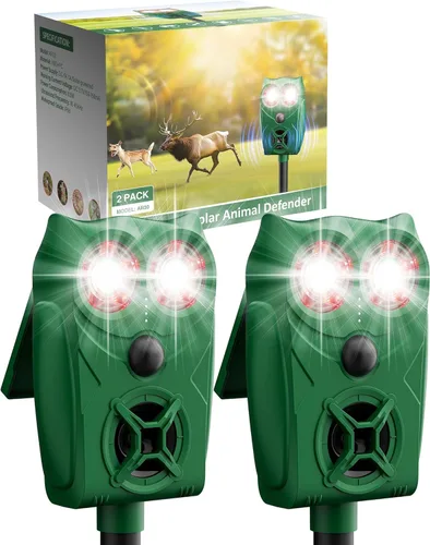 Solar Ultrasonic Animal Repellent - Waterproof Deer Repellent Device with Large Solar Panel and Power Indicator, Perfect for Outdoor Yards,