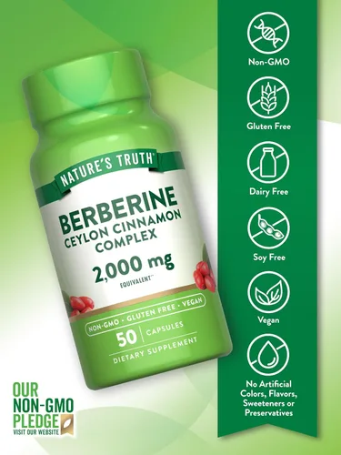 Vista 3 de Nature's Truth Berberina con complejo de canela de Ceilán 50 cápsulas veganas Suplemento vegano, sin OMG y sin gluten