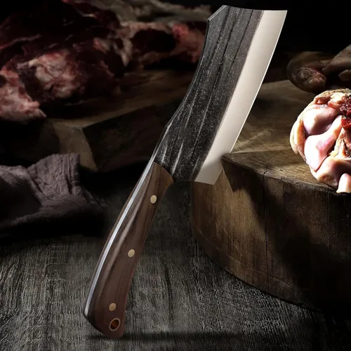 Vista 7 de HOSHANHO Juego de Cuchillos de Carnicero, Juego de Cuchillos de Chef Serbios de Acero de Alto Carbono de 3 Piezas con Cuchillo de Deshuesar