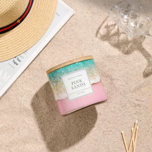 Vista 2 de Candle Coastal Breeze - Vela perfumada, cera de soja natural con 3 mechas de vela grande, hasta 40 horas de tiempo de combustión, velas de 14 onzas