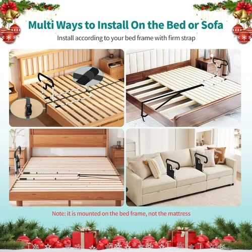 Vista 7 de Rieles de cama para adultos mayores, riel de cama ajustable para ancianos, riel de asistencia de cama para personas mayores con 2 bolsas, se adapta