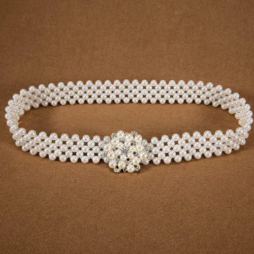 Vista 5 de Dubulle Cinturón de perlas de mujer Cadena de cintura blanca elástica para Blanco crema