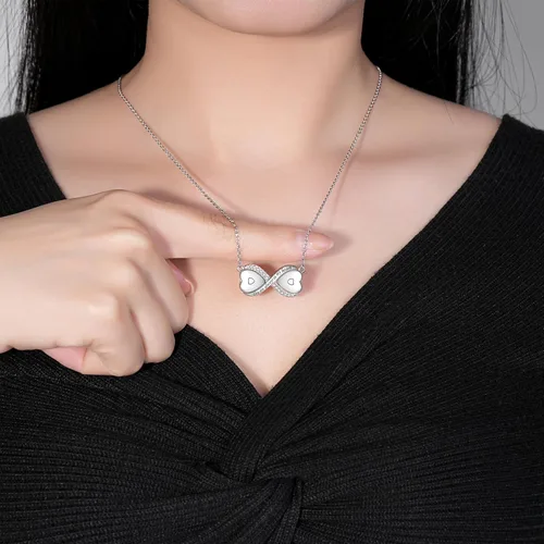 Vista 6 de Collar de plata de ley con doble urna de infinito para mujer collares de cremación de doble corazón, joyería con dos cenizas, colgante de recuerdo