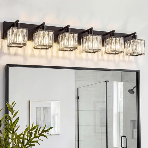 Vista 27 de VOLISUN Luces de Tocador de Cristal - 2 Luces Modernas de Acero Inoxidable para Baño Sobre Espejo, Acabado Cromado - Certificado UL