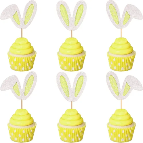 Vista 9 de Ercadio 24 piezas coloridas de doble cara para conejos de Pascua para cupcakes de conejito de Pascua, decoración de pasteles, conejo, baby shower