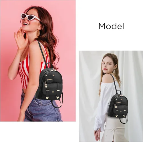 Vista 7 de I IHAYNER Mochila de moda para mujer, mini mochila para mujer, bolsa de cuero, pequeña mochila con monedero de gatito