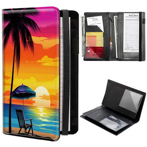 Vista 8 de Libros estéticos de serpientes para camarera, cartera de cuero sintético para camarera con cierre de vendaje elástico, organizador con bolsillo