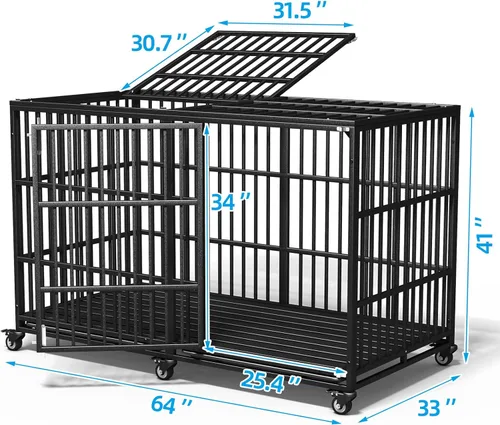 Vista 7 de Jaula resistente para perros de 64 pulgadas, indestructible, a prueba de fugas, para perros de ansiedad alta, extra XL, de gran tamaño, para razas