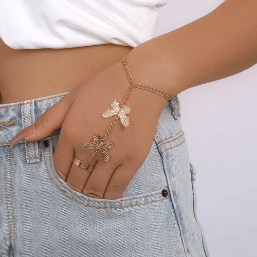 Vista 4 de Pulsera de anillo de cadena de mano Boho serpiente anillo de dedo pulsera arnés de mano esclavo cadena pulseras vintage indio accesorios de joyería