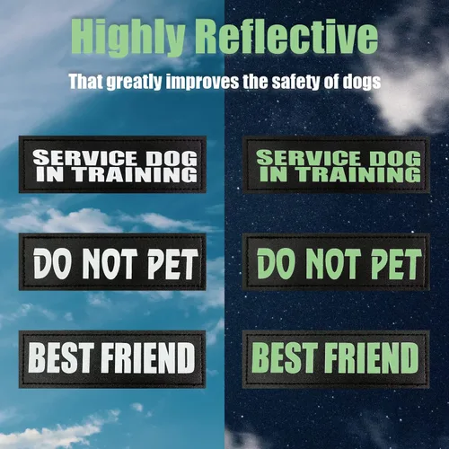 Vista 2 de 4 parches reflectantes para perro de servicio, chaleco táctico de gancho con lazo, juego de parches extraíbles con velcro bordado, Best Friend &