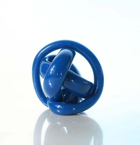 Vista 4 de Hand Blown Glass Serpentine Knot Abstract Sculpture - Deep Blue Home Decor Art - Unique Ocean Toned Ball Ornament (Large)