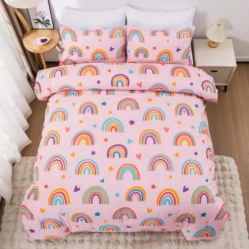 Vista 11 de Btargot Juego de edredón de 3 piezas para niños con 2 fundas de almohada, corazones de amor de dibujos animados, soles y estrellas, juego de ropa