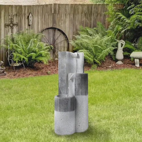 Vista 2 de Fuente de agua para exteriores con 3 niveles de estilo moderno moteado, 24 pulgadas, color gris