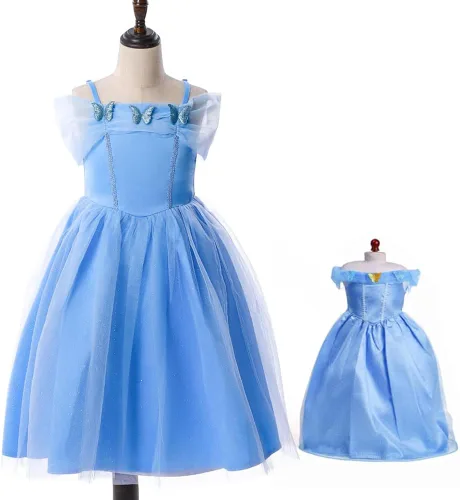 Mikyra Disfraz de princesa Cenicienta a juego para niñas y muñecas, vestido de princesa Cenicienta para niña con vestido de muñeca de 18 pulgadas a