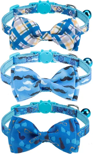 Vista 22 de Collares Navideños Separables para Gatos con Campana y Bonitos Colgantes - Paquete de 3 Collares de Seguridad Ajustables para Gatitos - Collar