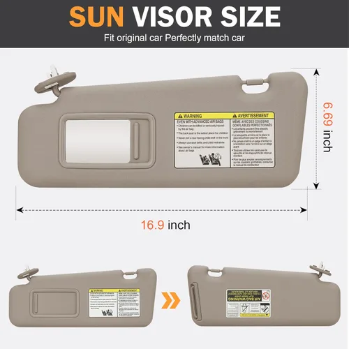 Vista 3 de TadaMark - Visera solar para el lado izquierdo del conductor para Toyota Highlander 2008, 2009, 2010, 2011, 2012 o 2013, color beige con luz