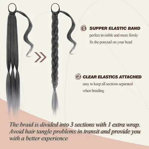 Vista 2 de BARSDAR Extensión de cola de caballo trenzada de 30 pulgadas de largo con banda para el cabello, extensiones de cabello lacio envolvente, cola