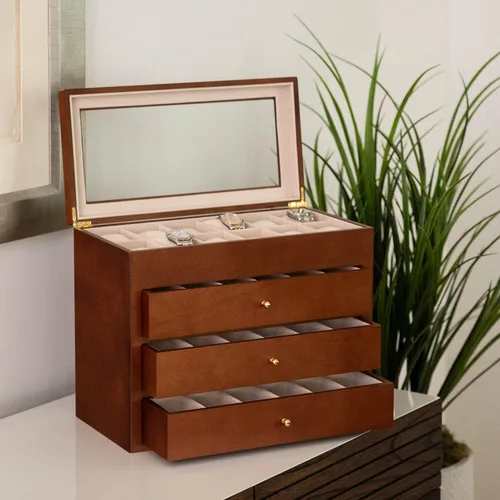Vista 3 de Bey-Berk - Organizador de caja de reloj personalizado de 1 a 48 ranuras de madera maciza con pantalla de vidrio