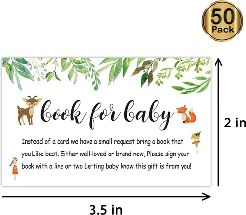 Vista 3 de Giftideaworkshop Paquete de 50 libros para tarjetas de solicitud de baby shower, libros florales de bosque para tarjetas de inserción de bebé