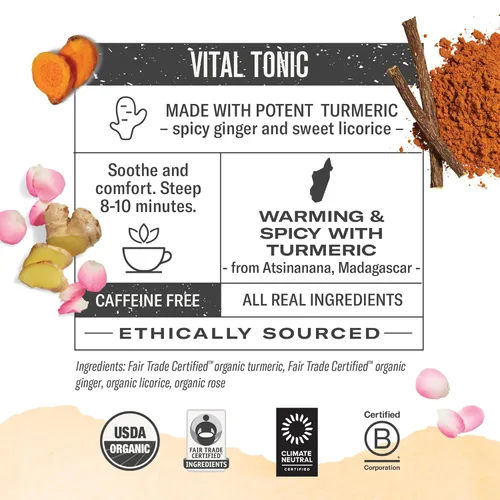 Vista 2 de Numi Té orgánico de cúrcuma de tres raíces, 45 bolsas de té de cúrcuma con jengibre, regaliz, rosa, sin cafeína