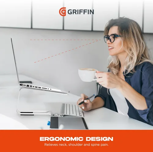 Vista 4 de Griffin Soporte elevador para laptop, elevador ergonómico para computadora y soporte para laptop hecho de aluminio cepillado resistente, soporta