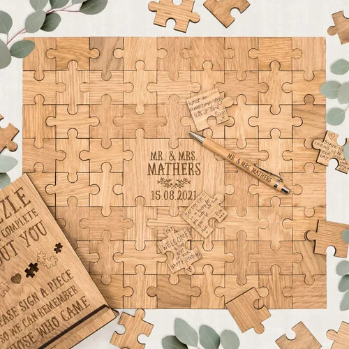 Wedding guest book alternative jigsaw puzzle personalized guestbook laser engraved wooden pieces for party engagement reception anniversary 150