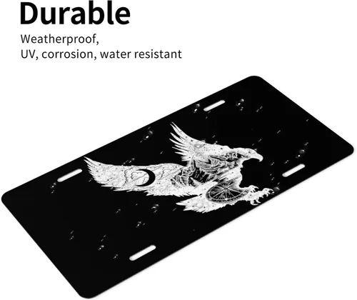 Vista 6 de Placa de Matrícula de Aluminio Águila Brújula Montaña Bosque Luna Nubes 6 x 12 Pulgadas Placa de Matrícula Frontal de Metal para Automóvil Cubierta