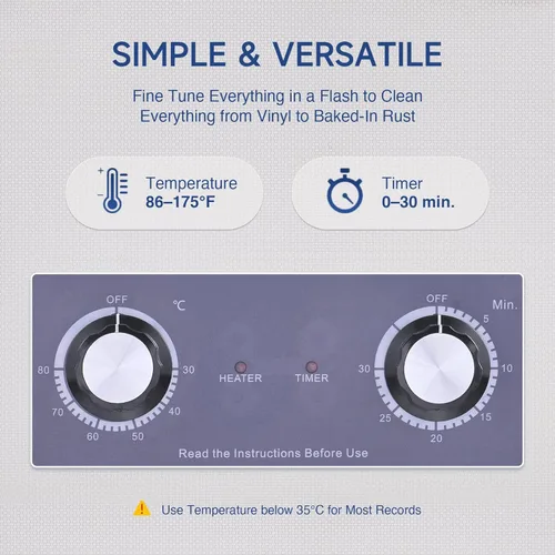 Vista 3 de CREWORKS Limpiador de discos de vinilo automático ultrasónico con control de perilla de temporizador de calentador, máquina de cavitación sónico