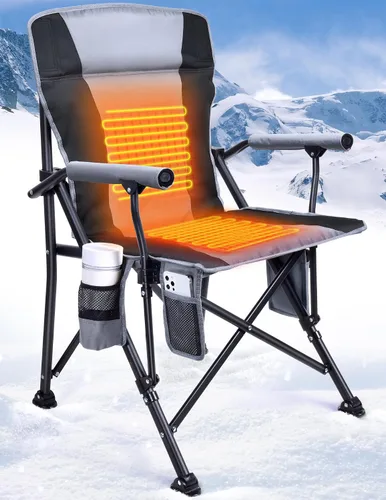 Docusvect Silla de Camping Calentada para Adultos, Calienta la Espalda y el Asiento, 3 Niveles de Calor, Silla Plegable Completamente Acolchada con