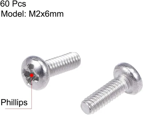 Vista 3 de uxcell Tornillos de máquina M2x3mm Pan Phillips Tornillo de cabeza cruzada 304 pernos de sujeción de acero inoxidable 60 piezas