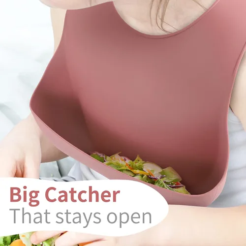 Vista 6 de ME.FAN Baberos de silicona para bebés y niños pequeños Juego de 2 baberos de silicona ajustables