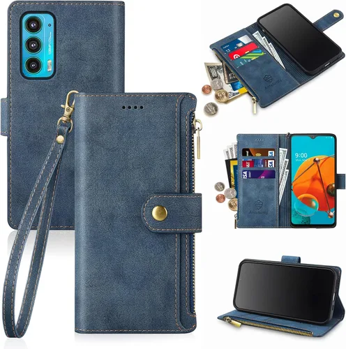 Antsturdy Compatible con Motorola Moto Edge 2021/Edge 5G UW - Funda tipo cartera de piel sintética con bloqueo RFID, funda abatible de piel